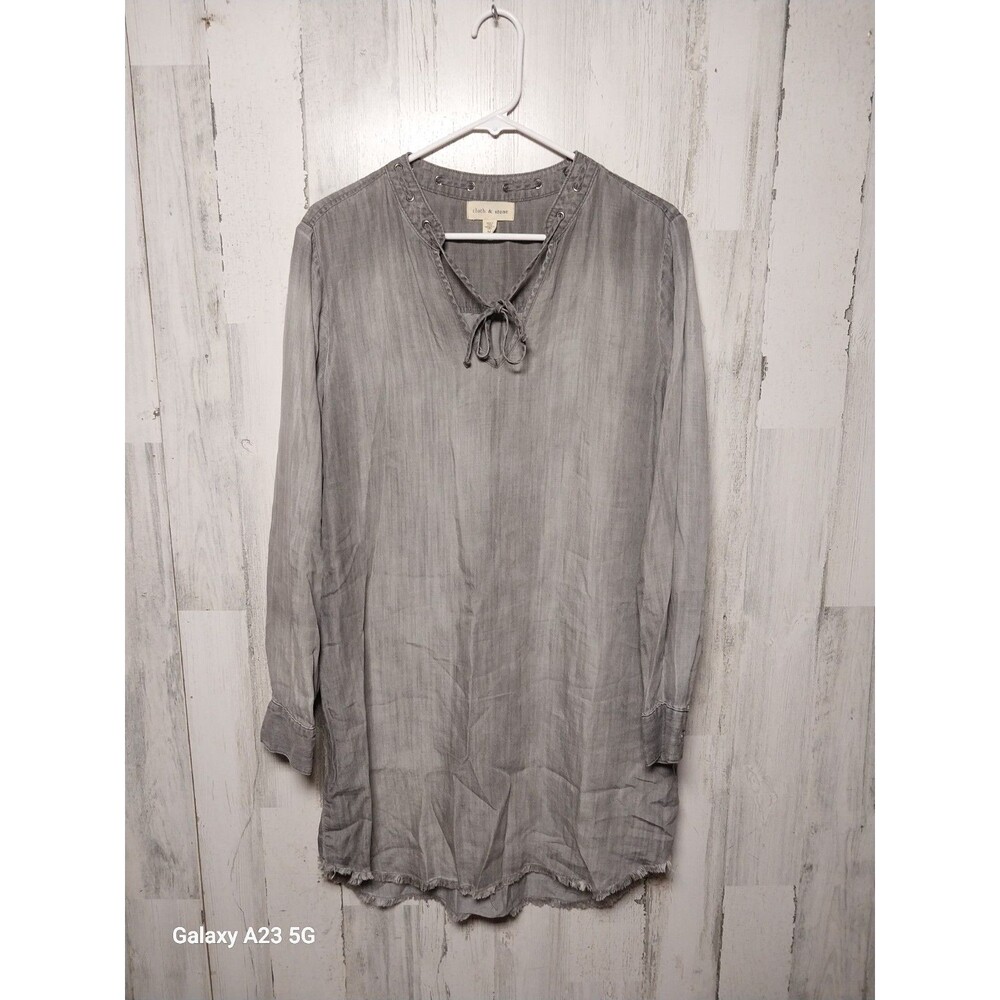Cloth and & Stone Anthropologie Gray Chambray Split Neck Shift Dress Medium